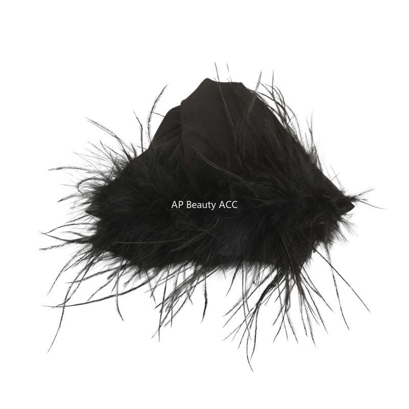 E廠-黑色羽毛緞面三角抓夾頭飾女高級感2025新款飽滿後腦勺鯊魚髮夾子「27785」25.12-2