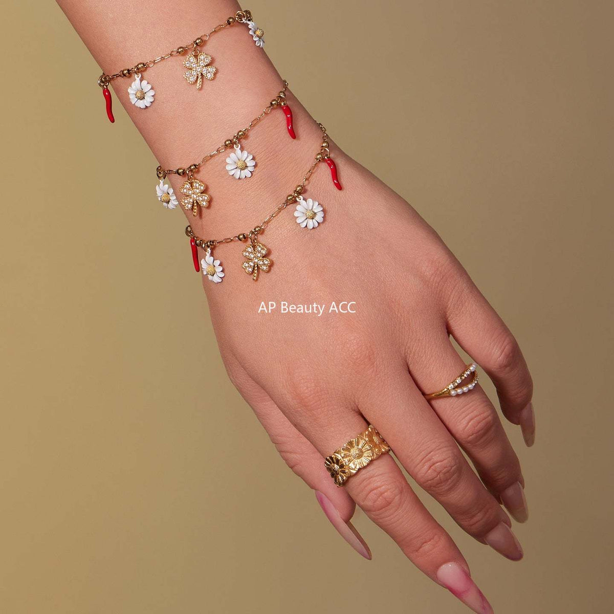 B廠-5A鋯石幸運草法國小雛菊多吊墜項鍊手鍊套裝不鏽鋼珠寶首飾「TXP483」25.11-4