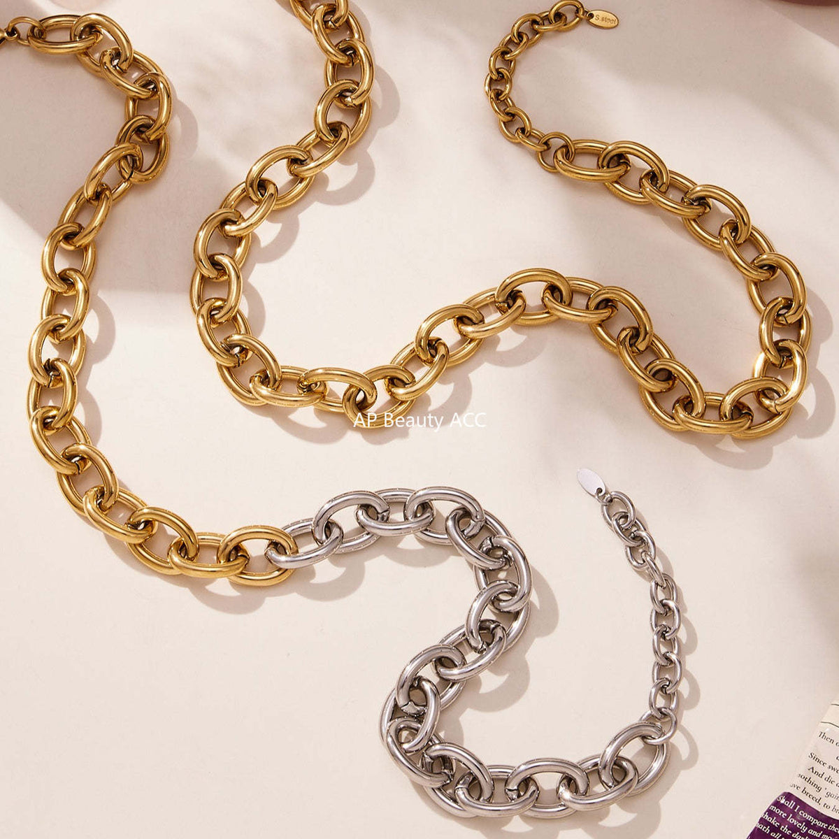 B廠-歐美嘻哈潮酷粗款O字鏈手鍊項鍊套裝不鏽鋼鍍18k真金不掉色「TXP465」25.11-3
