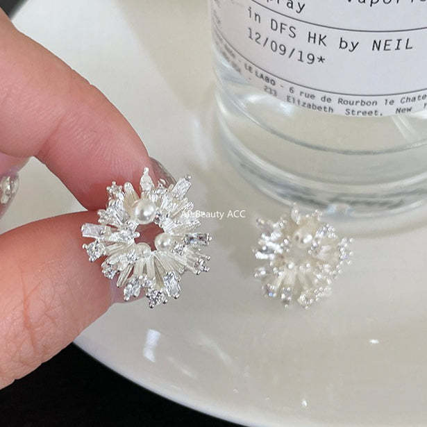 C廠-超閃鋯石珍珠耳釘女氣質精緻高級感耳環輕奢百搭清冷感通勤耳飾「EH-4048」25.12-1