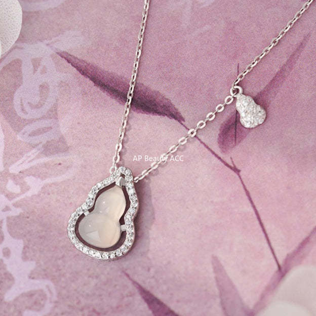 D廠-S925純銀葫蘆玉髓項鍊中式個性清透溫柔小眾鎖骨鏈「YC2429N_1」25.10-5