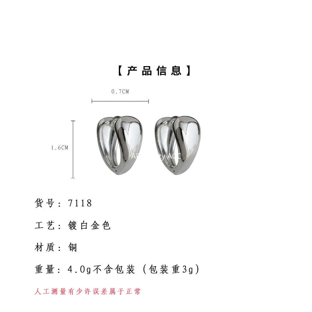 A廠-時尚高級感光面幾何圓形耳圈通勤百搭個性冷淡風新款耳飾工廠耳環「7118」25.12-1