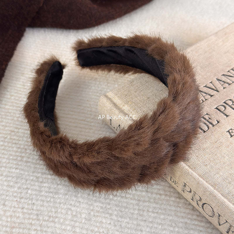 E廠-秋冬日常百搭通勤新款純色毛絨髮箍時尚洋氣百搭髮卡髮飾頭飾品女「27765」25.12-2