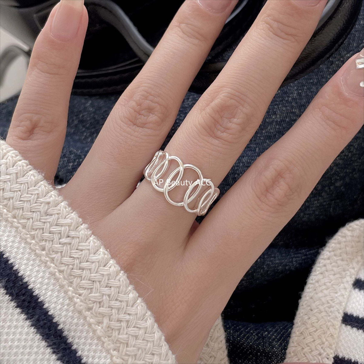 F廠-韓版飾品925純銀幾何鏤空橢圓戒指簡約小紅書INS時尚戒指「J1899」25.12-2
