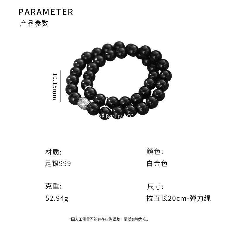 D廠-S999足銀簡約黑曜石手串女幾何氣質獨特時尚文藝送禮手飾批發「YC5148SL_1」25.10-5