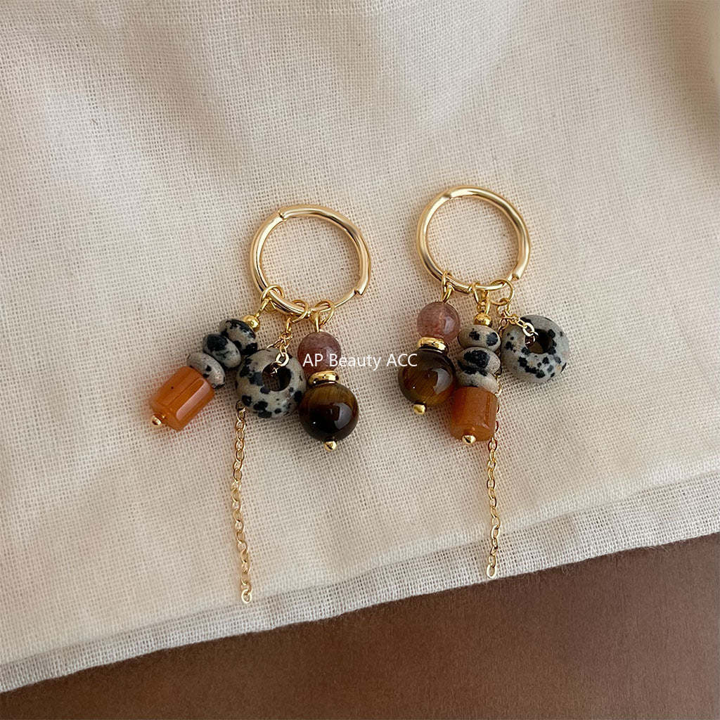 A廠-文藝復古天然石虎眼石手工藝設計感民族風流蘇耳環工廠耳環飾品批發「6942」25.10-5