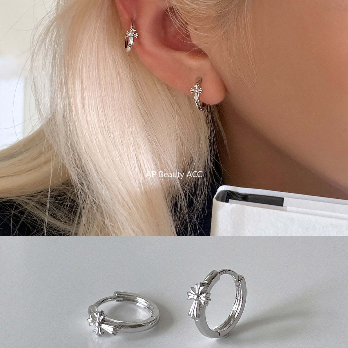 C廠-復古潮流十字架耳環女酷颯時尚嘻哈風銀針耳扣高級感個性設計耳飾「EH-4288」25.11-4