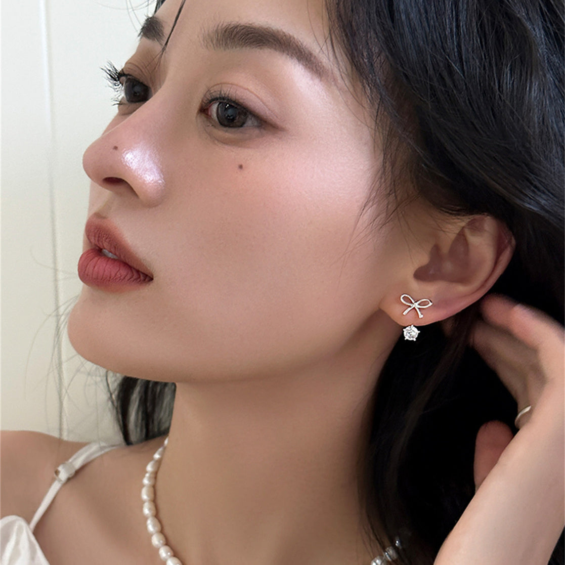C廠-夏季百搭玫瑰金蝴蝶結耳釘女清新時尚高級感鋯石銀針耳環ins耳釘「EH-3702」25.07-2