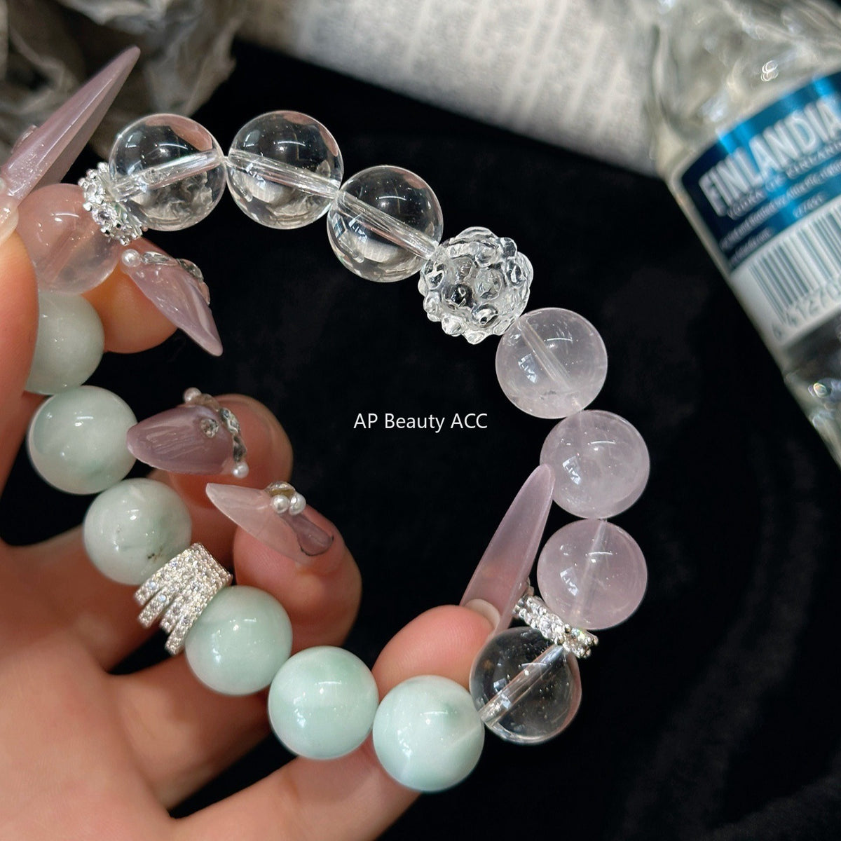 AS廠-天然綠紋石手串手鍊醒獅白水天然粉水晶手鍊輕奢高級感設計「l2968」25.11-1