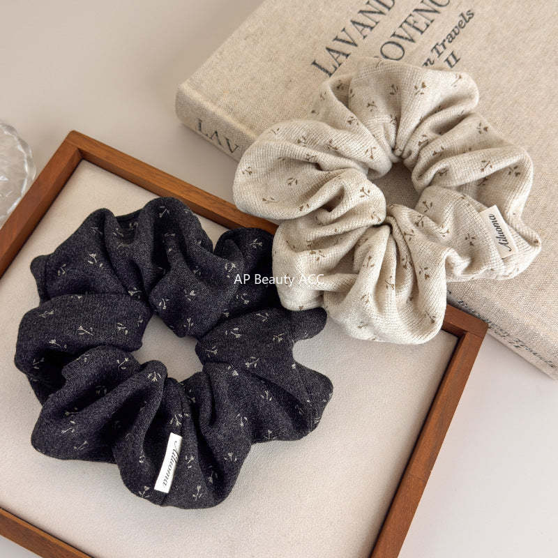 E廠-韓系小碎花針織大腸髮圈高級感印花髮繩復古氣質馬尾皮筋頭繩頭花「27618」25.10-5