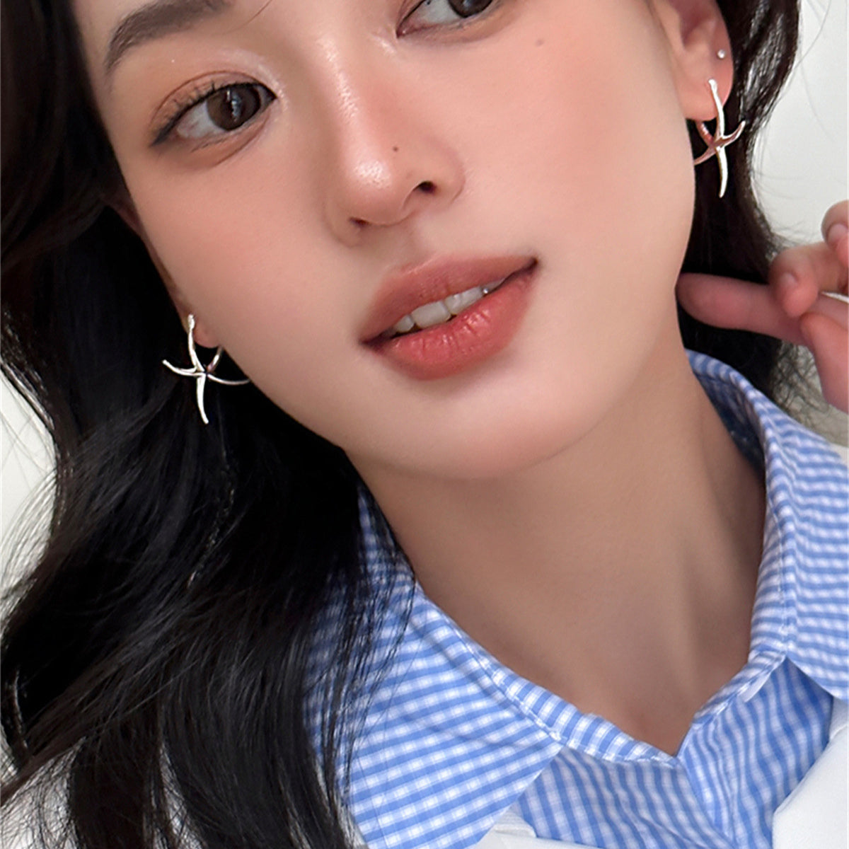 C廠-不規則光面海星耳扣女簡約小眾設計感個性獨特精緻百搭耳環耳飾「EH-3816」25.07-2