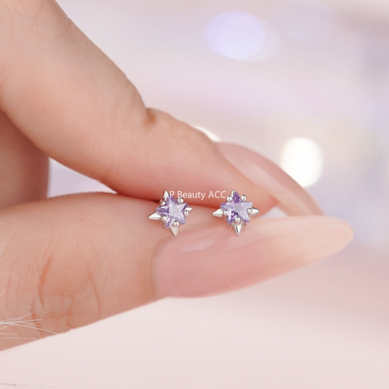 D廠-S999足銀新款星星藍鋯粉鋯白鋯耳環女簡約輕奢精緻高級耳釘「YC4910E_1」25.11-2