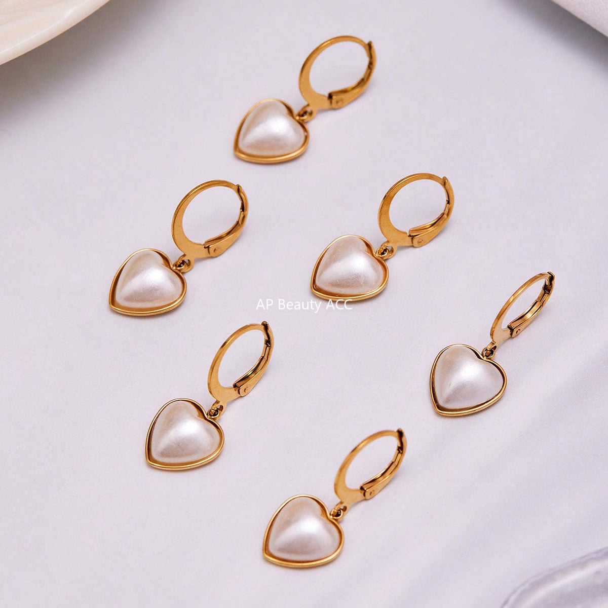 B廠-跨境新款飾品不鏽鋼愛心貝珠吊墜耳環鍍18k真金耳飾不掉色「F017」25.10-5