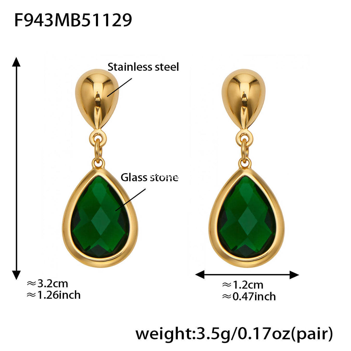 B廠-不鏽鋼十字夾珠鏈橢圓包邊切面玻璃石項鍊耳環首飾套裝鍍18k真金「TXP506」25.12-1