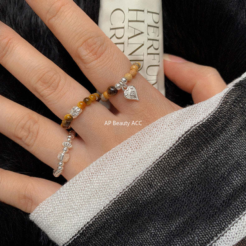 C廠-韓國輕奢小眾老花四葉草糖果十字架愛心大象米珠彈力S925純銀戒指「RC」25.11-4