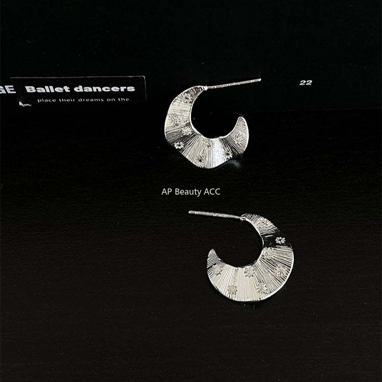 C廠-歐美風褶皺復古鋯石耳釘女冷淡風獨特誇張耳環簡約氣質新款潮耳飾「EH-4185」25.10-5