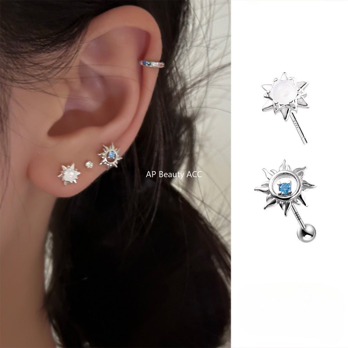 C廠-999純銀小太陽耳釘女高級感耳骨釘小眾特耳環小巧精緻氣質耳飾「EH-2451.eb」25.11-1