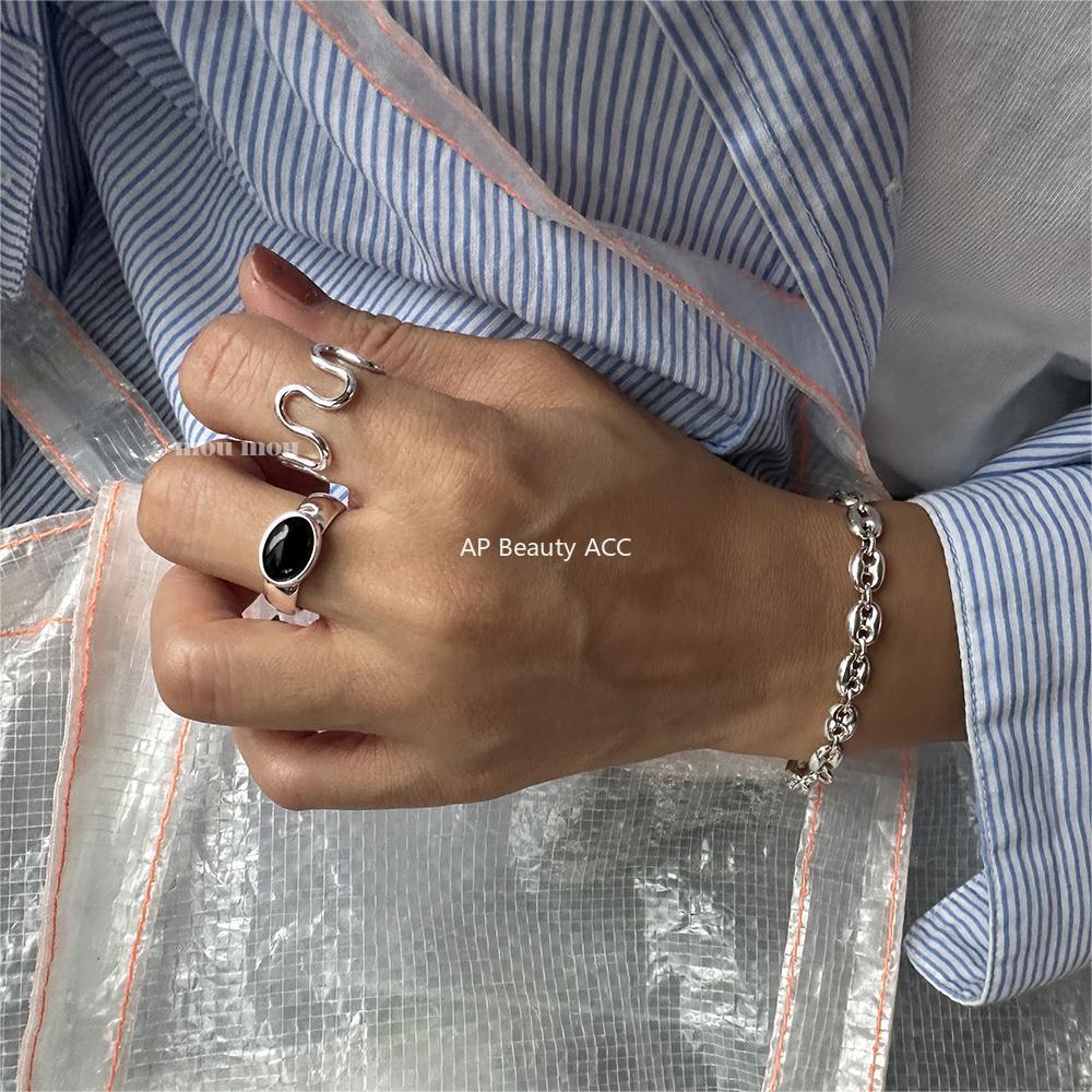 F廠-韓版韓版925純銀黑瑪瑙戒指簡約小紅書INS時尚開口戒「J1922」25.11-1