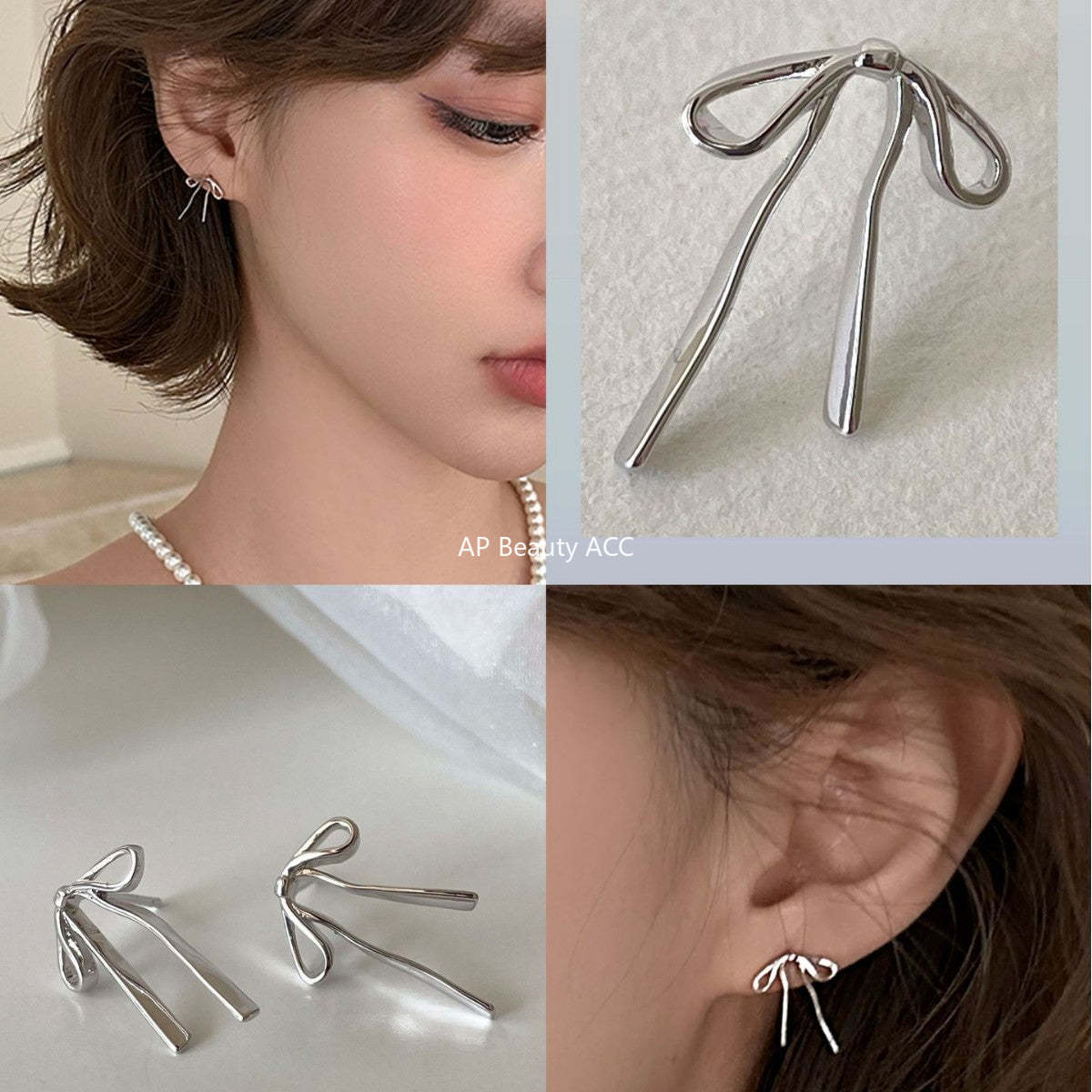 C廠-個性冷淡風蝴蝶結飄帶銀針耳釘女輕奢簡約設計氣質時尚百搭耳飾「EH-4290」25.12-1
