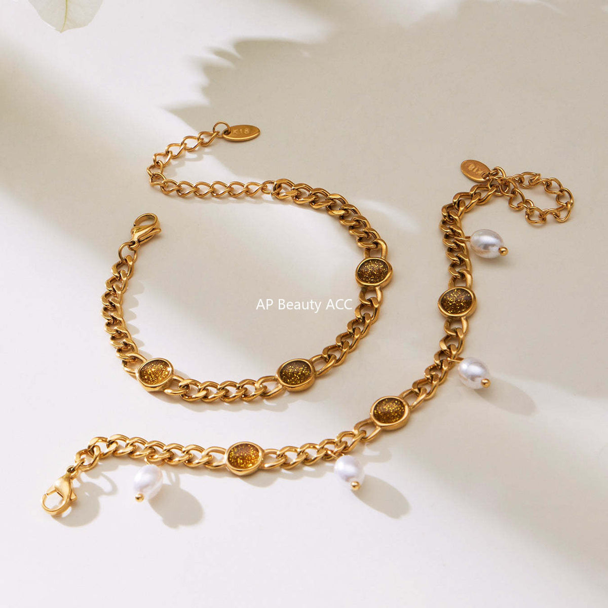 B廠-歐美熱銷款仿珍珠流蘇項鍊手鍊不鏽鋼鍍18k金ins小眾設計首飾套裝「TXP496」25.11-4