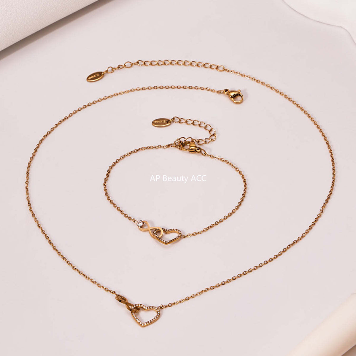 B廠-跨境熱銷款愛心8字鋯石超精緻項鍊手鍊套裝不鏽鋼鍍18k真金「TXP461」25.11-3