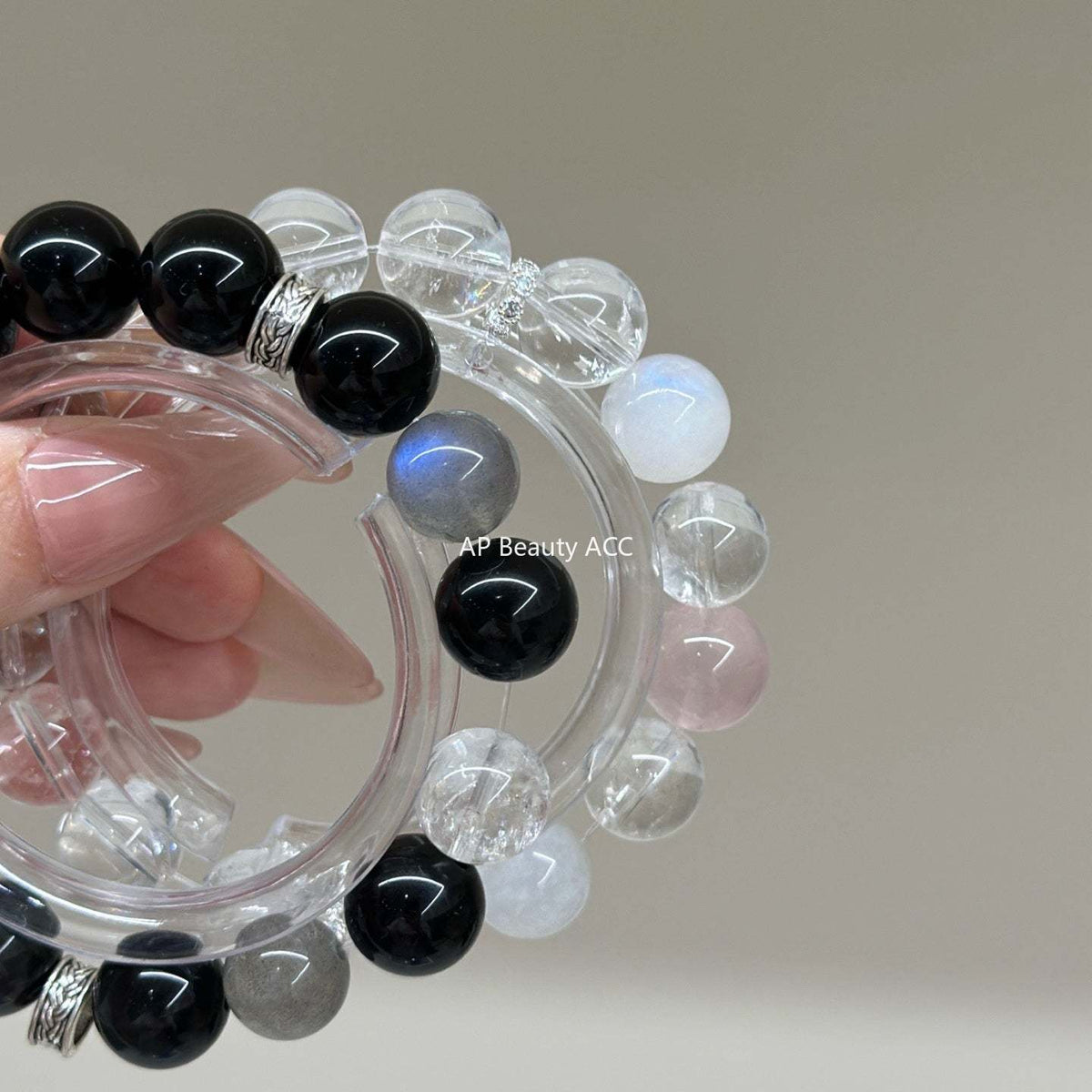 AS廠-新中式手鍊黑曜石灰月光白阿塞藍月光手鍊原創情侶款禮物手鍊「l2841」25.10-4