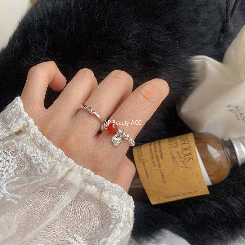 C廠-新中式古風大象小象小魚福袋蝴蝶結錢幣紅瑪瑙S925純銀彈力戒指「1520-1527」25.11-3