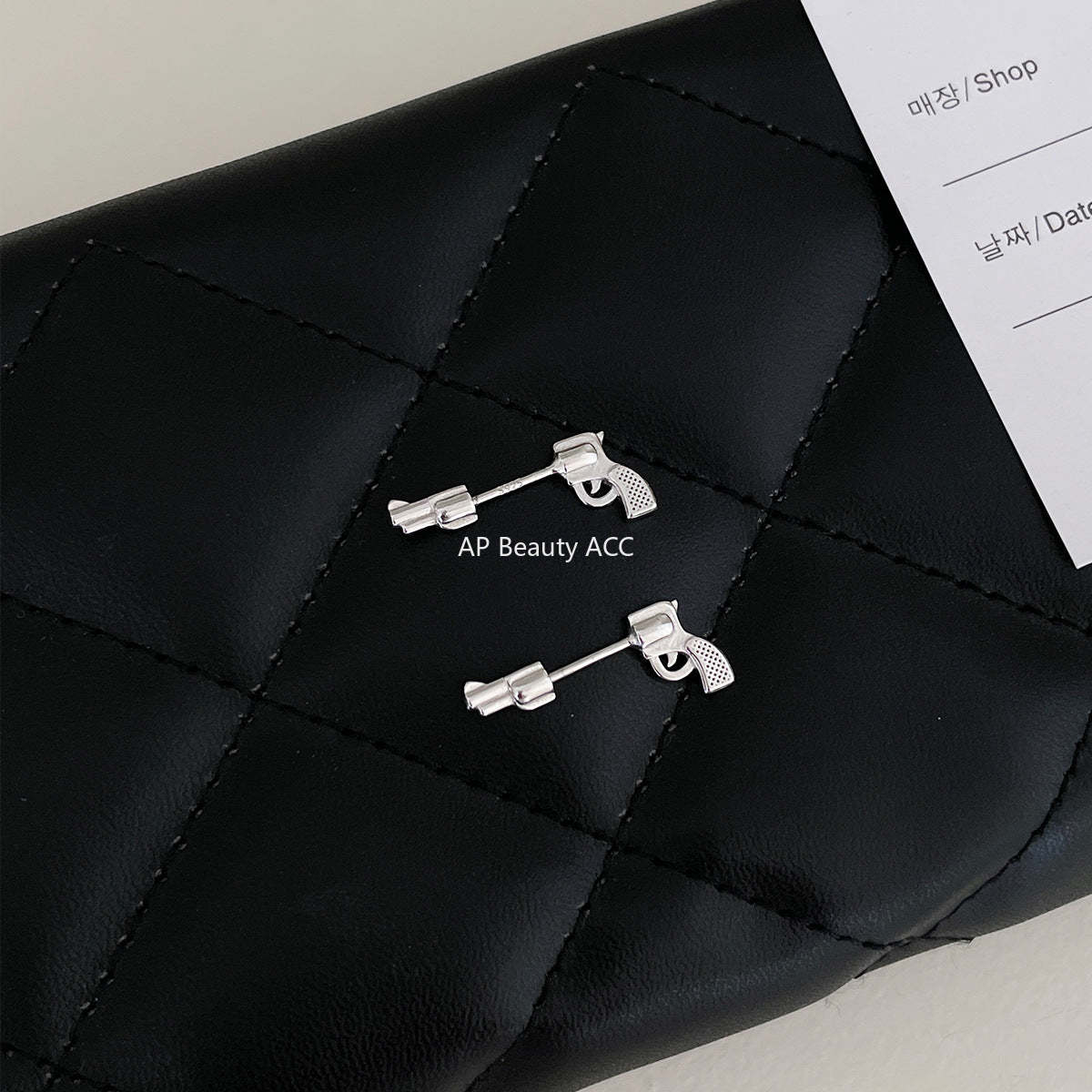 C廠-獨特冷淡風小手槍銀針耳釘女甜酷高級感玫瑰花十字架耳骨釘新耳飾「EH-4190」25.10-5