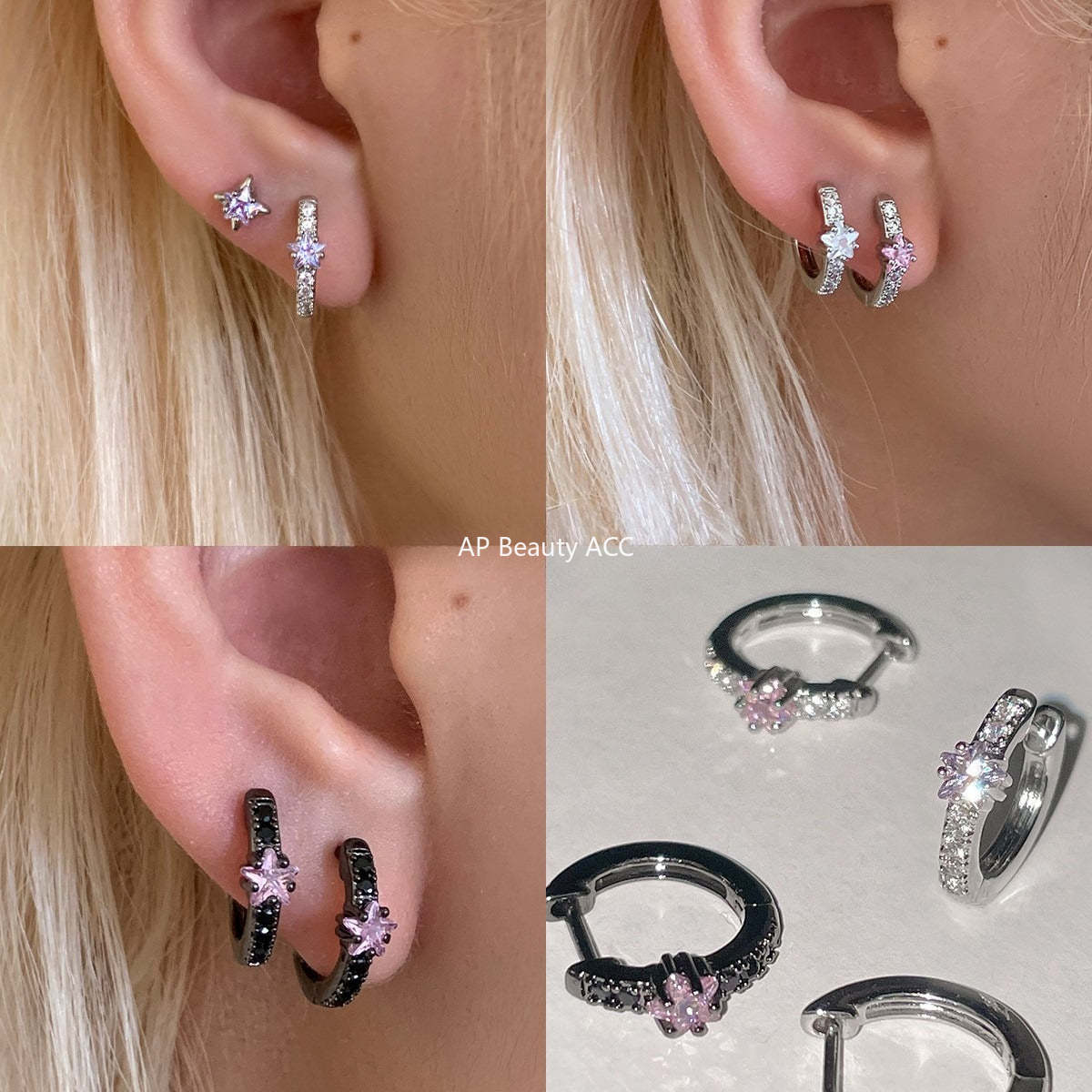 C廠-閃耀星星鋯石耳環女精緻百搭圈圈甜美鈦鋼耳圈設計感小眾甜酷簡約「EH-4333」25.12-1