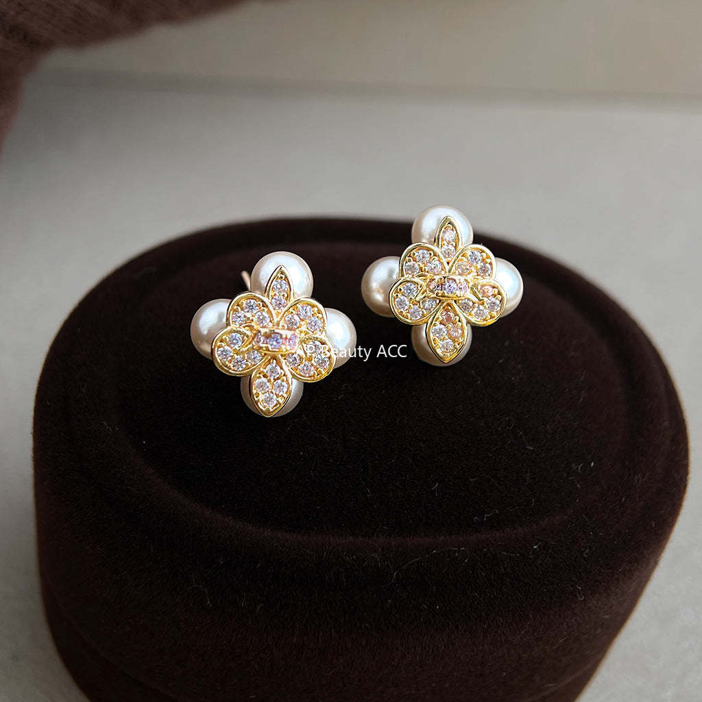 A廠-原廠鳶尾花微鑲鋯石925銀針鍍14K保色電鍍時尚高級感耳飾「7234」25.12-2