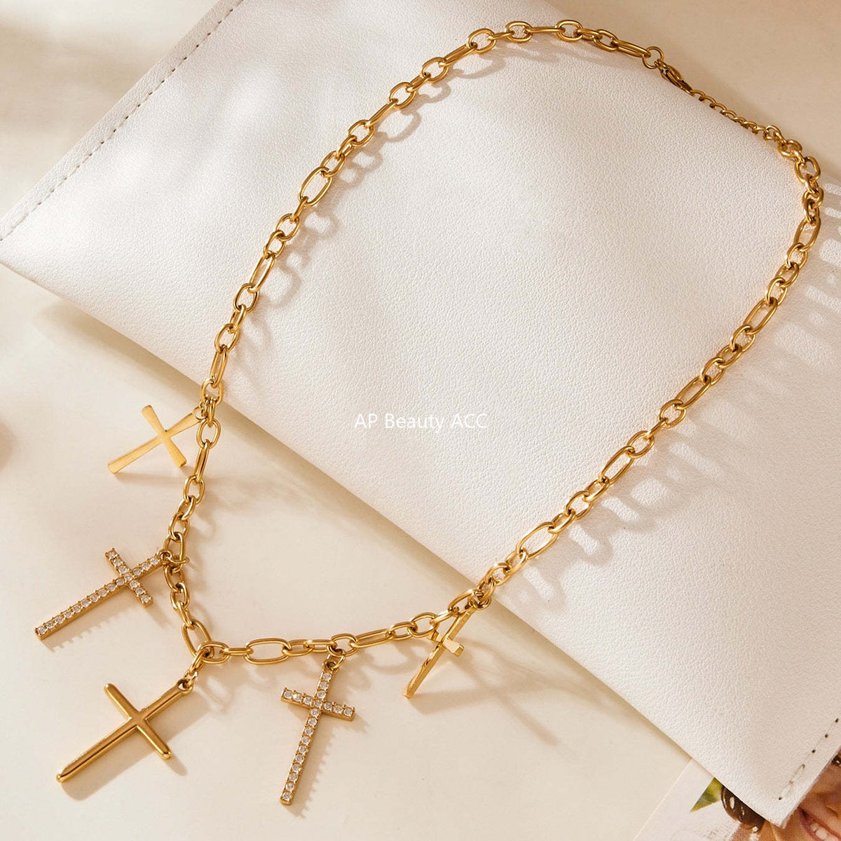 B廠-5A鋯石十字架嘻哈潮酷項鍊不鏽鋼鍍18k真金歐美風熱銷新款「P1346」25.11-3
