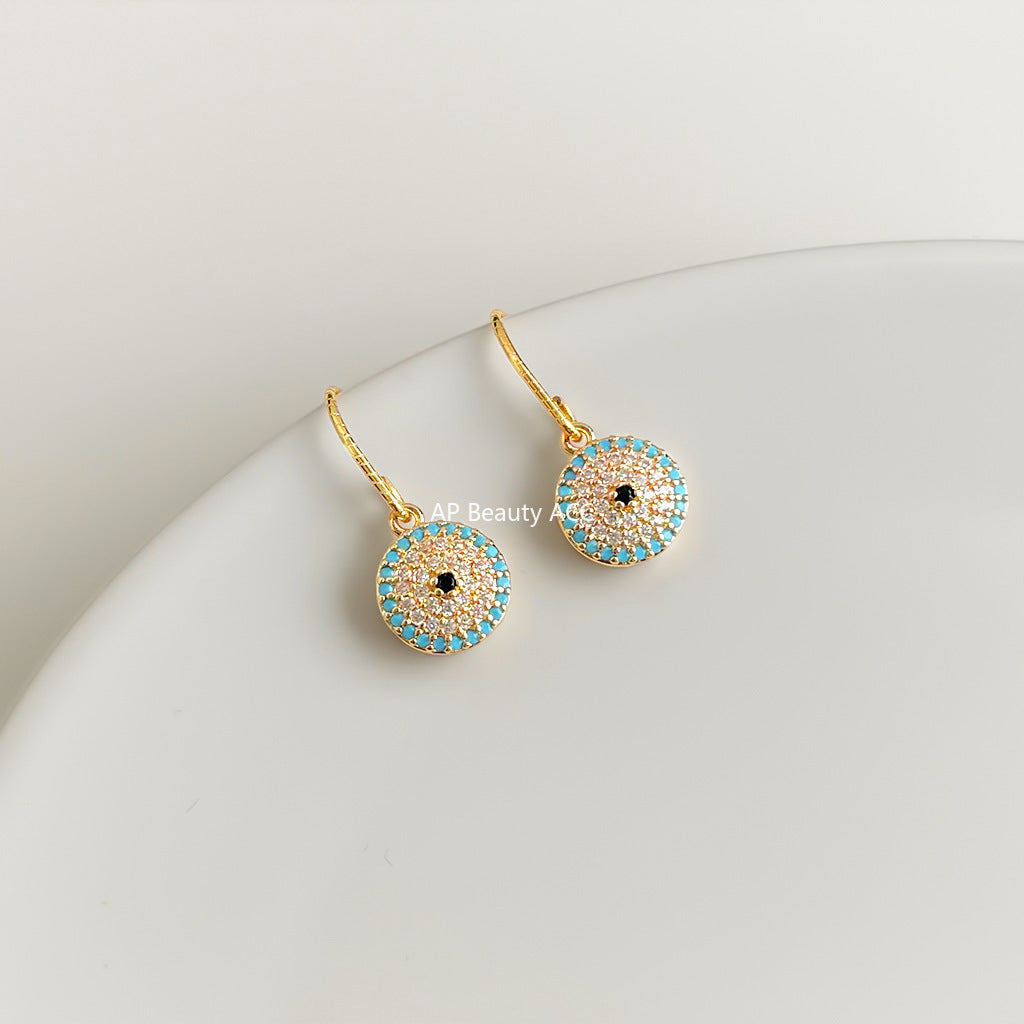 A廠-法式鑲嵌滿鋯石圓形幾何時尚高級感新款耳飾工廠日常通勤耳環飾品「7051」25.11-2