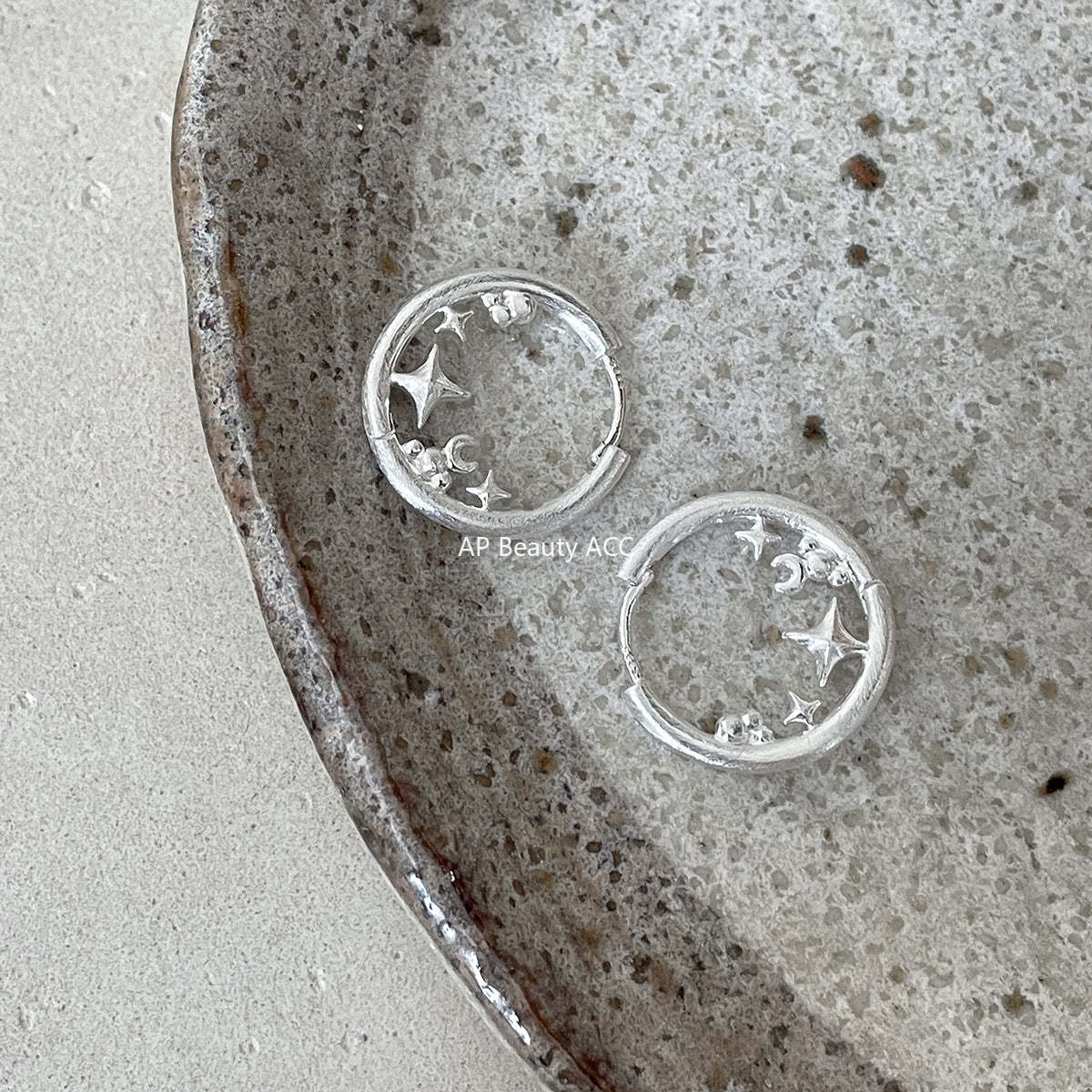 C廠-小眾冷淡風拉絲設計感星星環繞耳環女簡約輕奢高級感銀針耳環耳飾「EH-4271」25.11-4