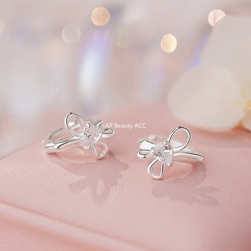 D廠-純銀S925小眾水滴鋯石蝴蝶結耳扣女甜美淑女輕奢高級氣質耳飾「YC2510E_1」25.11-1