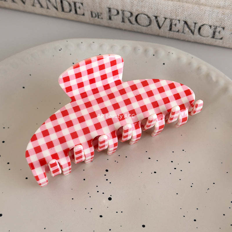 E廠-新款醋酸簡約格紋抓夾氣質簡約髮夾盤髮鯊魚夾百搭日常高級感髮飾「27612」25.10-5