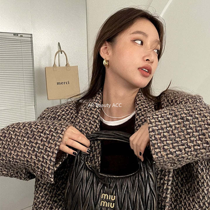 C廠-褶皺耳環新高級感耳圈耳釘輕奢高級感氣質大氣銀耳針飾「EH-2071. EBSJ」25.12-3