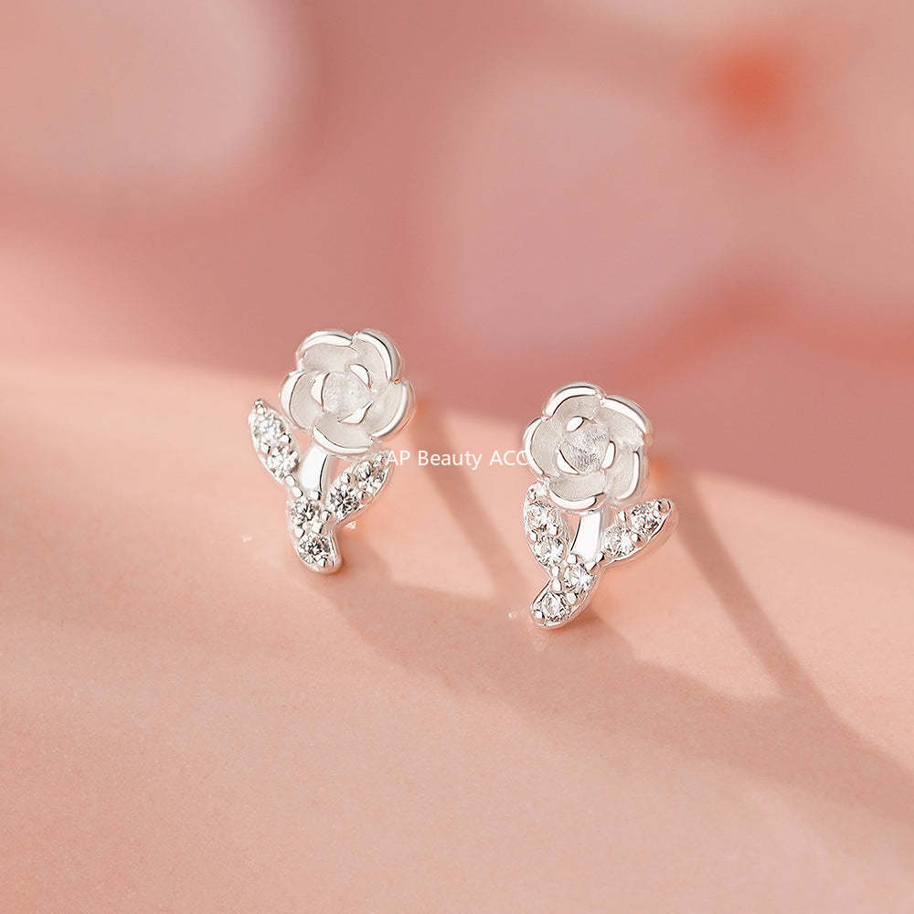 D廠-足銀S999森系田園風玫瑰花耳環女甜美百搭小清新耳環耳環批發「YC3052E_1」25.11-4