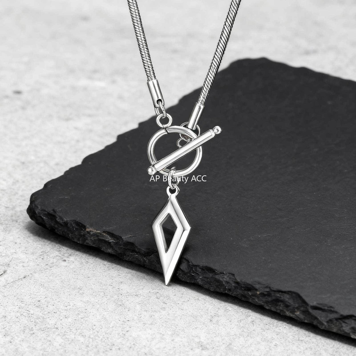 G廠-不鏽鋼圓蛇鏈OT扣四芒星極簡風吊墜職場人通勤必備項鍊鋼色「NC-237」25.12-2