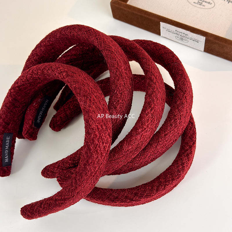 E廠-秋冬毛呢高顱頂髮箍紅色新年寬邊頭箍洗臉壓髮卡外出百搭海綿髮捆「27747」25.12-1