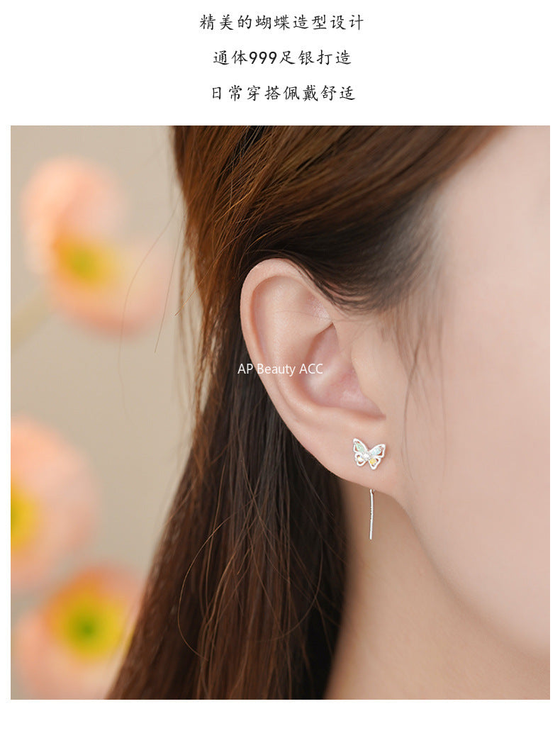 D廠-S999足銀個性彩鑽蝴蝶耳線款女甜美新款百搭氣質日常通勤耳飾批發「YC6414E」25.11-2