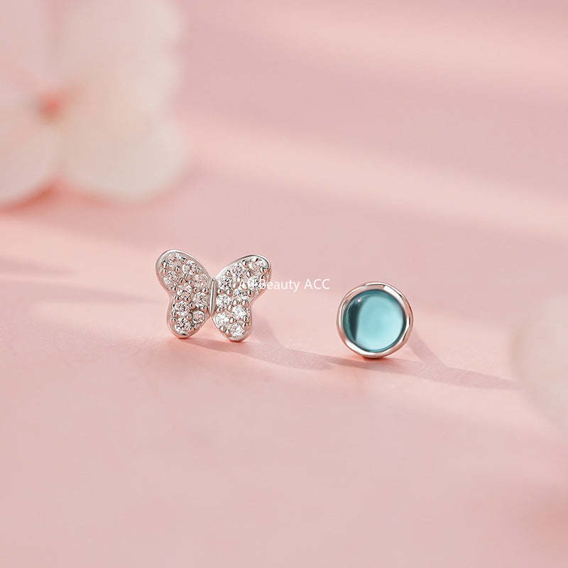 D廠-S999足銀蝴蝶不規則耳釘透藍立體質感韓風靈動溫柔輕奢小眾耳飾「YC4162E_1」25.11-3