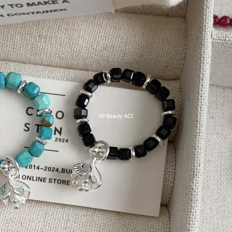 C廠-古風花朵葉子福袋小馬元寶蘋果紅瑪瑙彈力戒指S925純銀戒指女士「RB」25.11-4