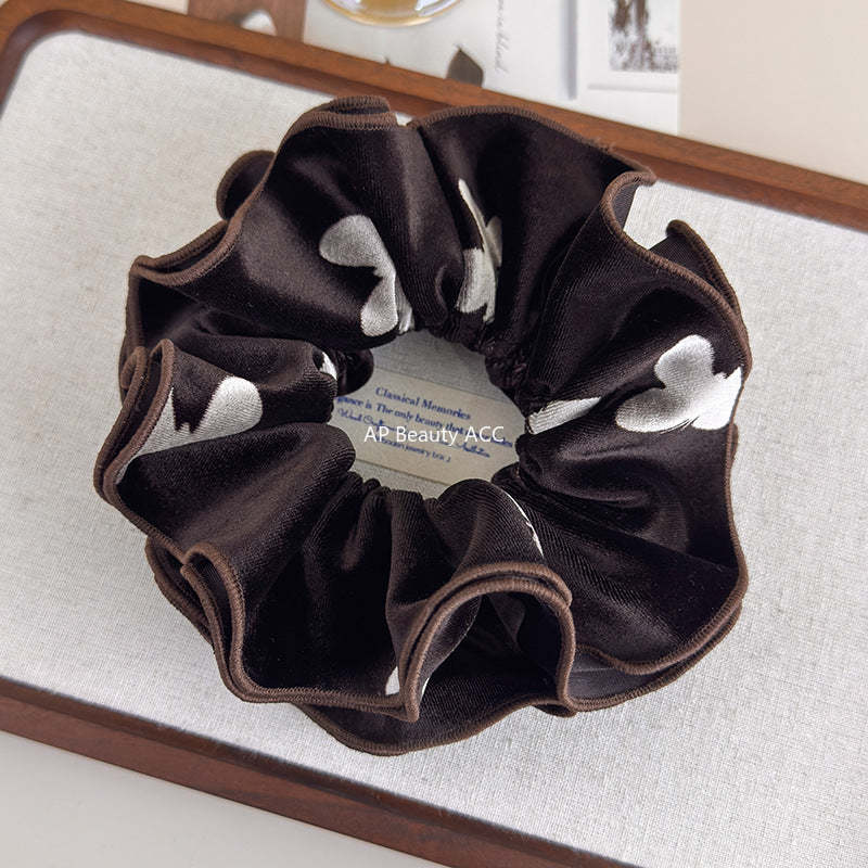 E廠-法式秋冬絲絨印花蝴蝶雙層大腸髮圈女氣質超大丸子頭馬尾頭繩頭飾「27695」25.11-3