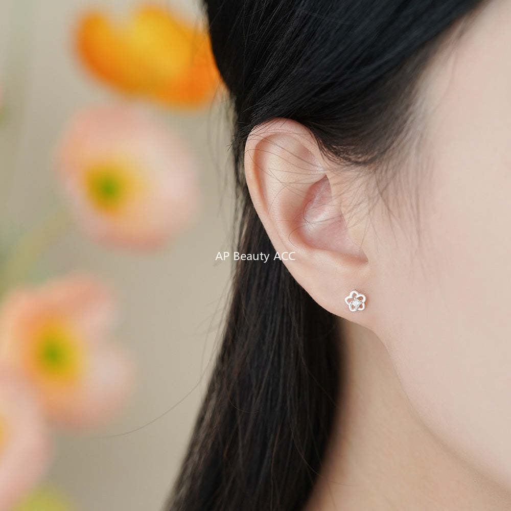 D廠-足銀S999高級感甜美花朵鋯石耳環女清新韓風氣質小眾精緻耳飾「YC2220E_2」25.11-4
