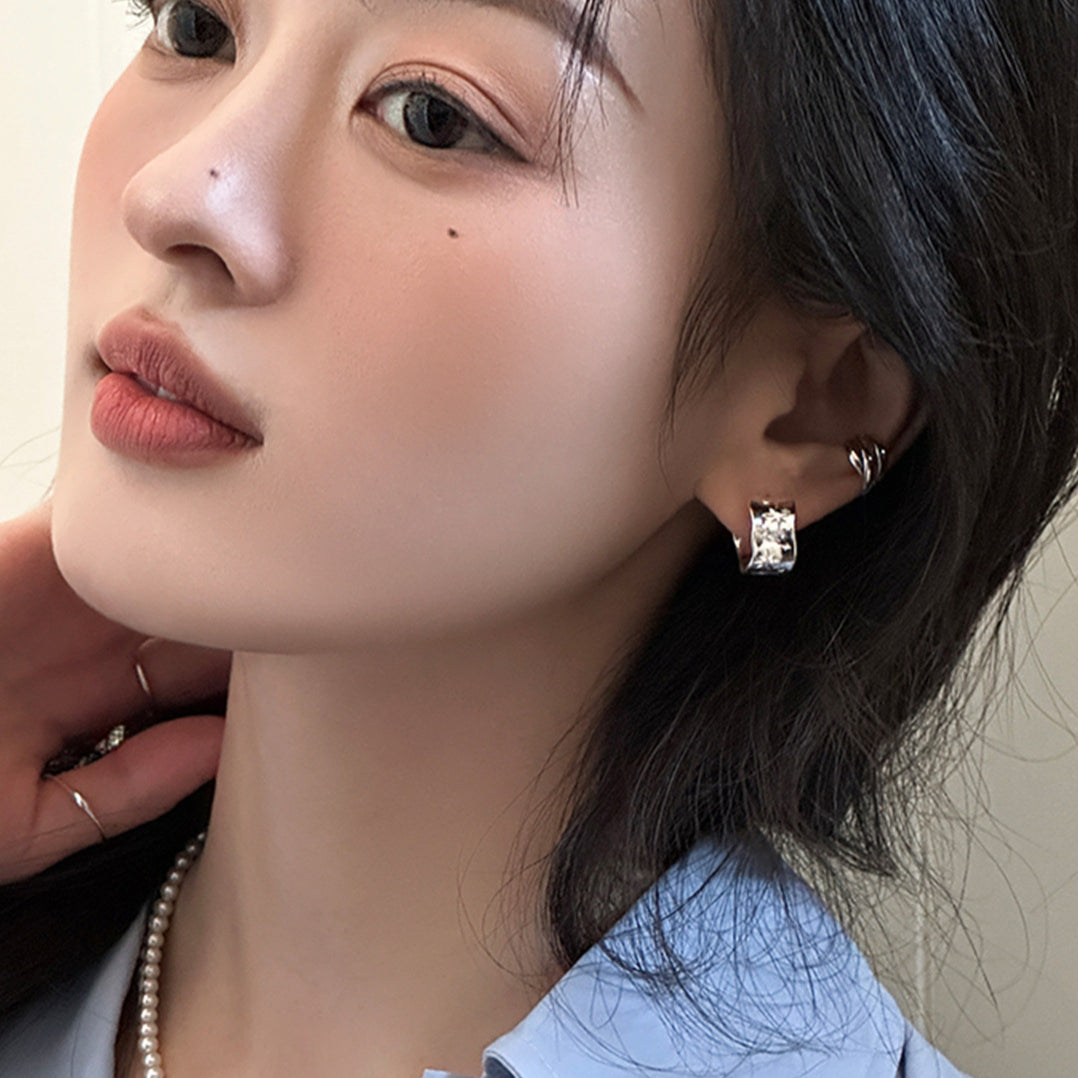 C廠-輕奢高級感八芒星耳圈女精緻氣質銀針寬面耳環小眾設計感百搭耳飾「EH-3602」25.06-3