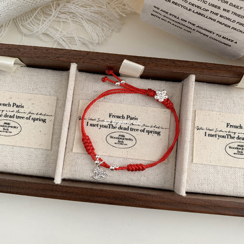 C廠-2026年生肖馬年馬上有錢花小馬花朵編繩手鍊S925純銀手鍊可調節「1602」25.11-2