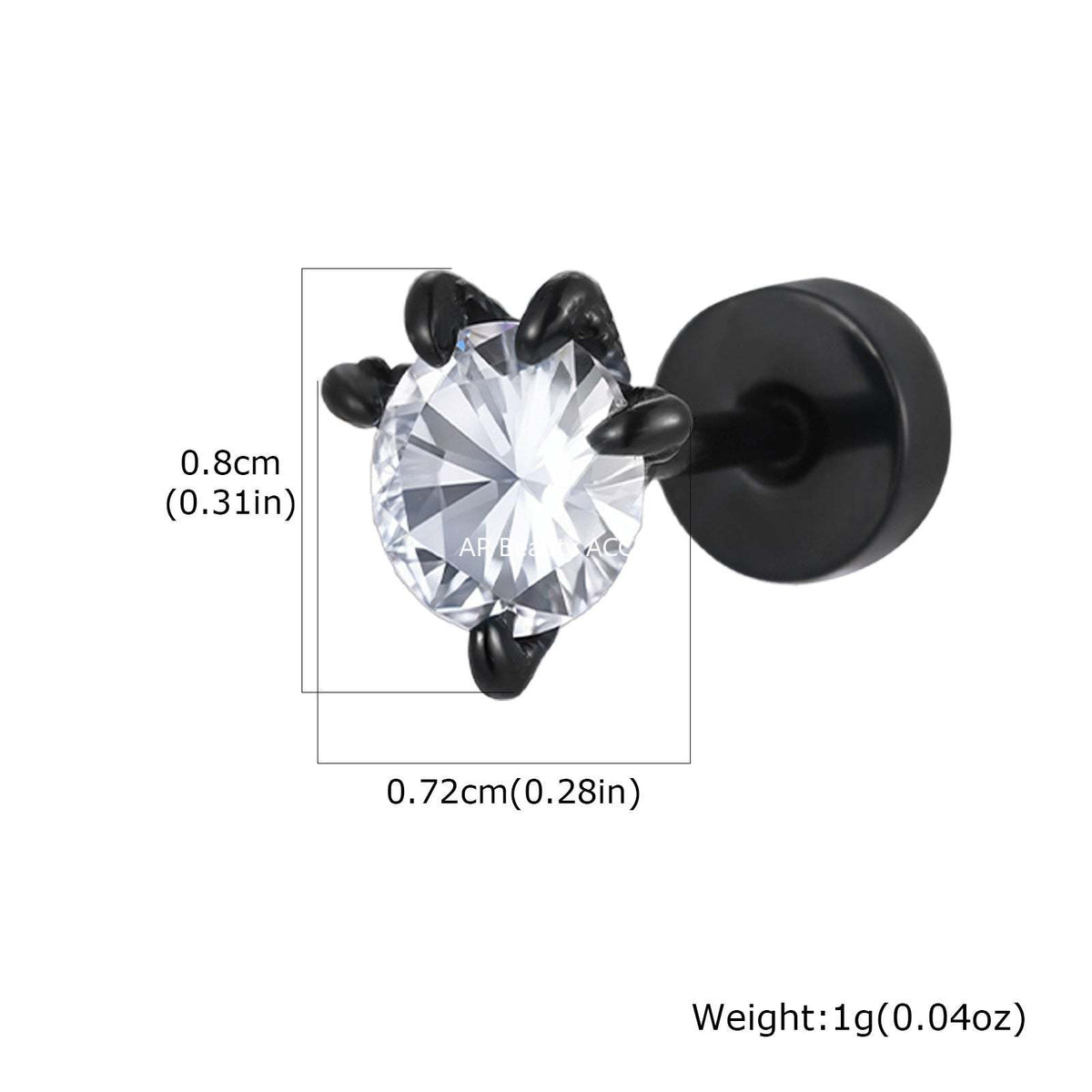 G廠-不鏽鋼簡約百搭冷淡小眾白鋯石龍爪耳釘黑色「ES-767B」25.11-3