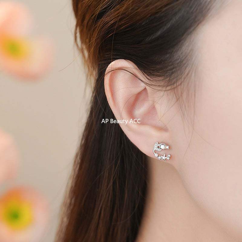 D廠-S999足銀浪漫文藝繁星魚尾耳環女輕奢甜美可愛小香風高級耳飾批發「YC2204E_1」25.11-1