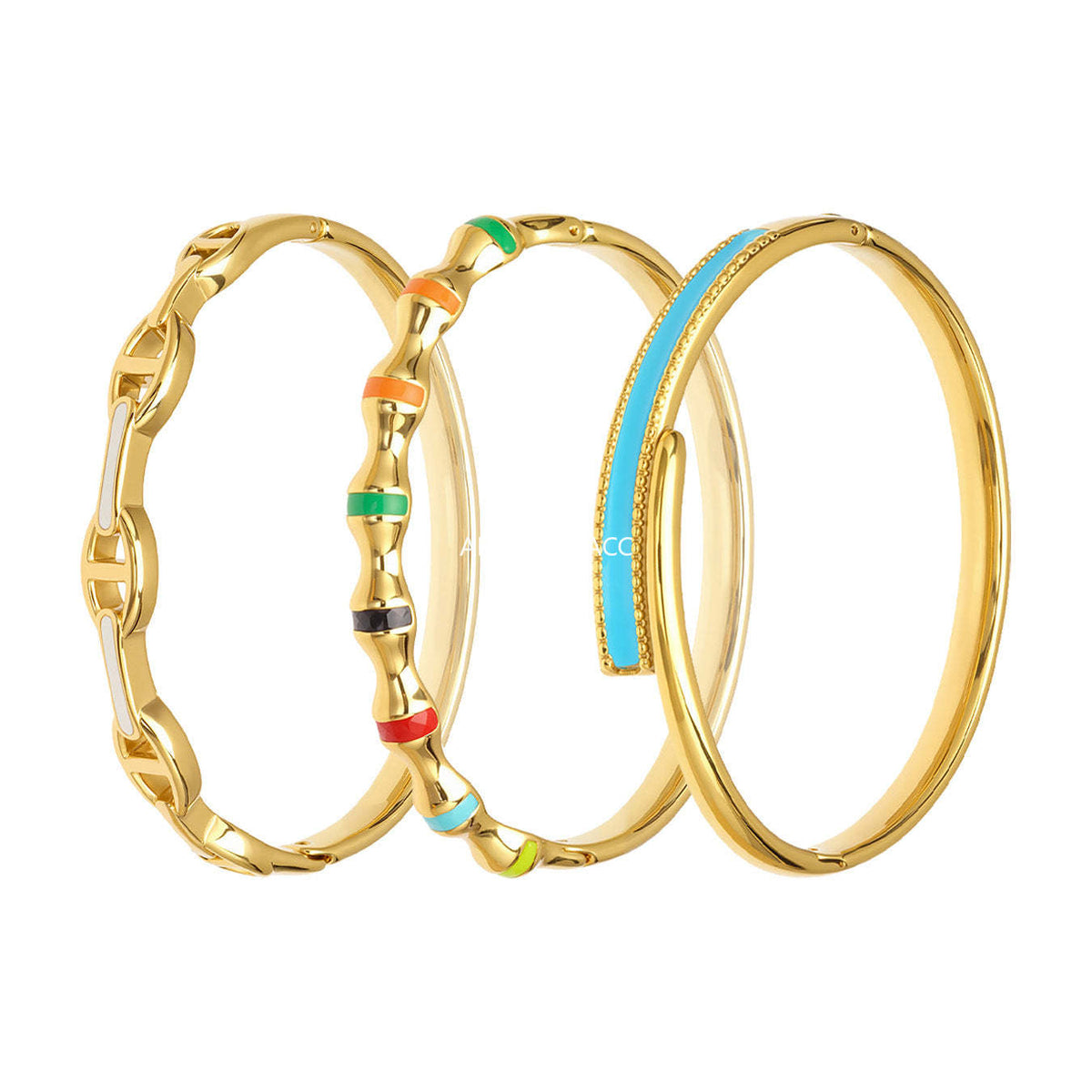 B廠-多巴胺竹節滴油彩色卡扣手鐲組合不鏽鋼鍍18k真金時尚開口手環女「Z522-Z523-Z524」25.12-3