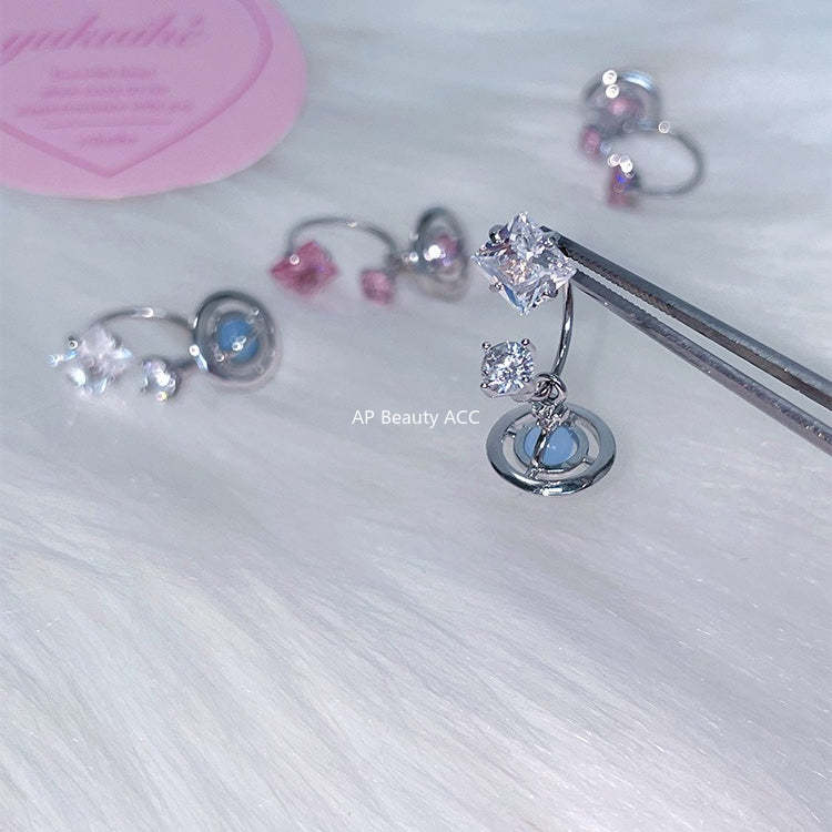 C廠-甜酷小香風宇宙星軌吊墜耳釘女精緻高級感粉鋯石耳環輕奢秋冬耳飾「EH-4153」25.12-2